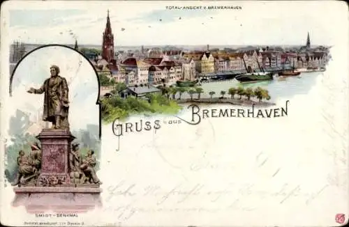 Litho Bremerhaven, Gesamtansicht, Smidt-Denkmal