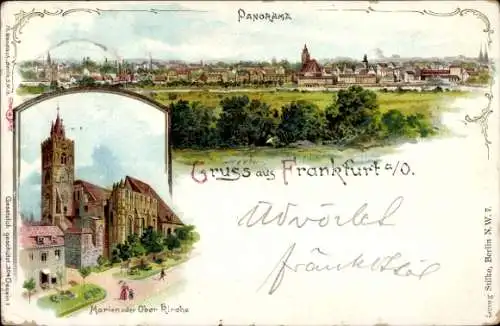 Litho Frankfurt an der Oder, Panorama, Marien- oder Ober-Kirche