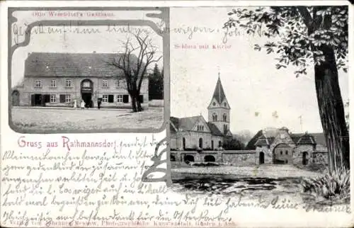 Ak Rathmannsdorf in Sachsen, Schloss, Kirche, Gasthaus