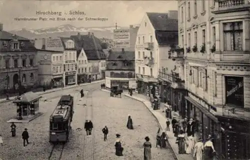 Ak Jelenia Góra Hirschberg Riesengebirge Schlesien, Warmbrunner-Platz, Schneekoppe