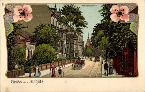 Litho Berlin Steglitz, Albrechtstraße, Blumen