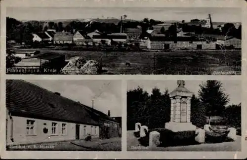 Ak Frauenhagen Angermünde in der Uckermark, Gesamtansicht, Denkmal, Gasthof