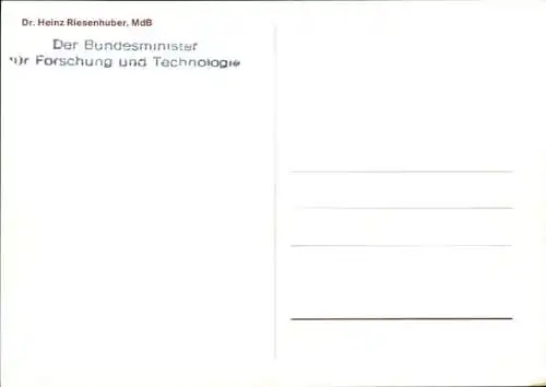 Ak Politiker Heinz Riesenhuber, Porträt, Autogramm