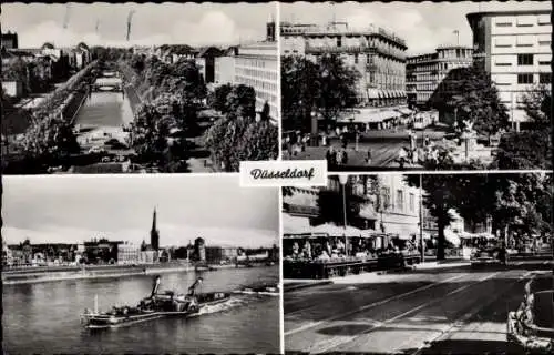 Ak Düsseldorf am Rhein, Königsallee, Teilansichten, Straßenbahn, Dampfschiff