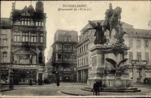 Ak Düsseldorf am Rhein, Denkmal 1870-71, Geschäft J. Neumann, Willy Schwinn