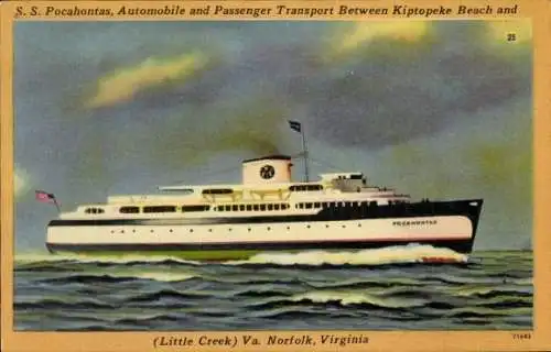 Ak Auto- u. Passagierfähre SS Pocahontas, Virginia Ferry Corp., Kiptopeke Beach Little Creek Norfolk