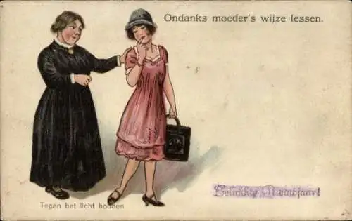 Halt gegen das Licht Ak Glückwunsch Neujahr, Ondanks moeder's wijze lessen