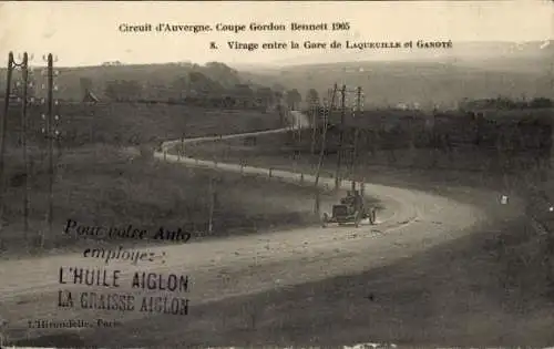 Ak Circuit d'Auvergne, Coupe Gordon Bennett 1905, Virage entre la Gare de Laqueuille et Ganote