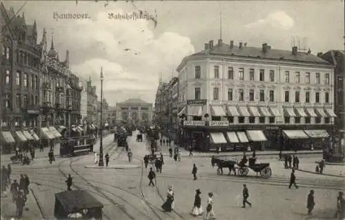 Ak Hannover, Bahnhofstraße, Hauptbahnhof, Geschäftshäuser, Straßenbahn