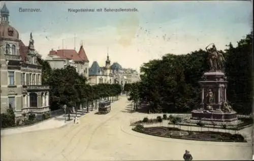 Ak Hannover, Kriegerdenkmal, Hohenzollernstraße, Straßenbahn