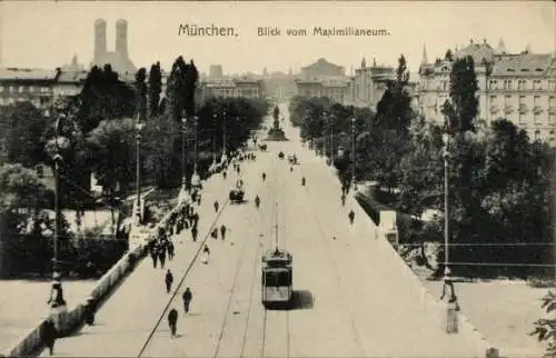 Ak München, Blick vom Maximilianeum, Straßenbahn