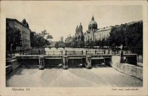 Ak München, Isar, Brücke, Lukaskirche