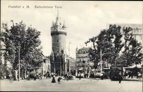 Ak Frankfurt am Main, Eschenheimer Turm, Straßenbahnen