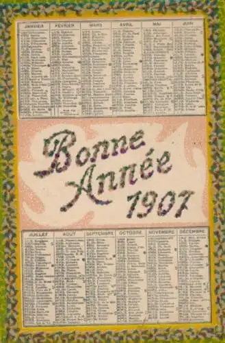 Glitzer Ak Glückwunsch Neujahr 1907, Kalender