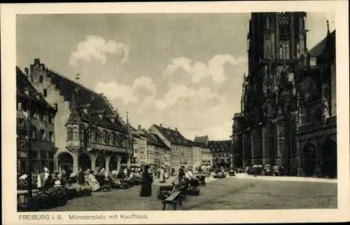 Ak Freiburg im Breisgau, Münsterplatz mit Kaufhaus