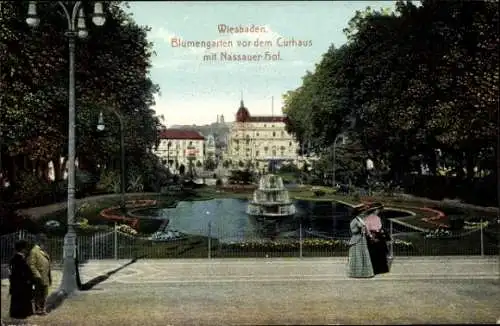 Ak Wiesbaden in Hessen, Blumengarten, Kurhaus, Nassauer Hof