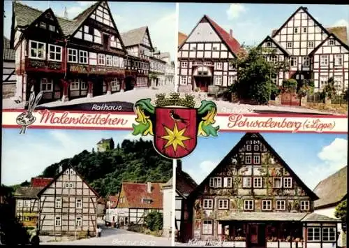 Ak Schwalenberg in Lippe, Burg, Rathaus, Künstlerklause, Pohlhof, Wappen