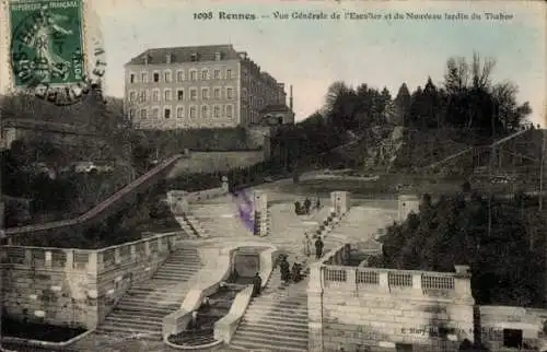 Ak Rennes Ille et Vilaine, vue generale de l'escalier et du Nouveau jardin du Thabor