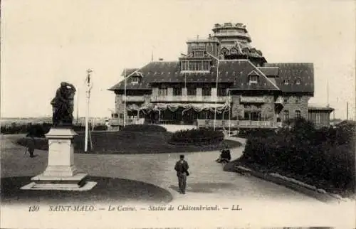 Ak Saint Malo Ille et Vilaine, Casino, Statue de Chateaubriand