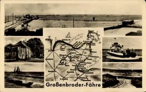 Ak Großenbrode in Holstein, Landkarte, Strandansichten, Schiffe, Gasthaus Großenbroder Fähre