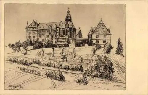 Ak Marburg an der Lahn, Schloss, Zeichnung W. Wingerodt