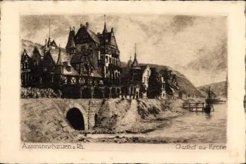 Künstler Ak Assmannshausen Rüdesheim am Rhein, Gasthof zur Krone