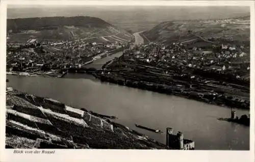 Ak Rüdesheim am Rhein, Blick von der Rossel