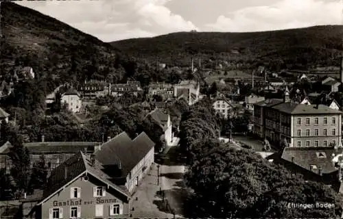 Ak Ettlingen in Baden, Gesamtansicht, Gasthof zur Sonne