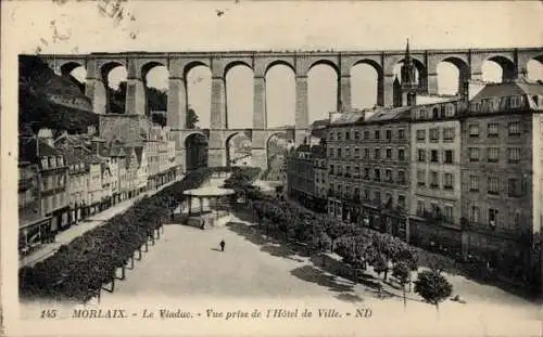 Ak Morlaix Finistère, Viaduc, vue prise de l'Hotel de Ville