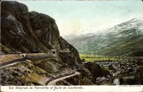 Ak Pierrefitte, Route de Cauterets, vue generale