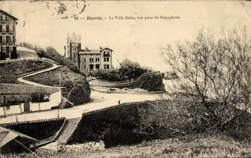 Ak Biarritz Pyrénées Atlantiques, la Villa Belza, vue prise du Semaphore