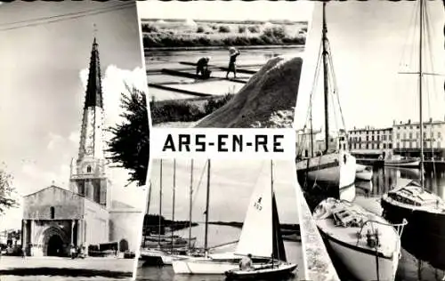 Ak Ars en Ré Île de Ré Charente Maritime, Kirche, Hafen, Segelboote