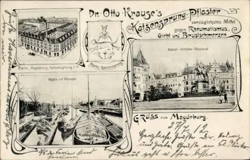 Ak Magdeburg an der Elbe, Reklame, Dr. Otto Krause's Katzensprung-Pflaster, Hafen