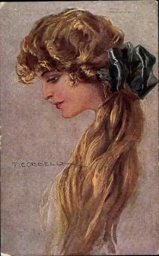 Künstler Ak Corbella, T., Junge Frau mit Pferdeschwanz