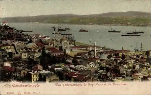 Ak Konstantinopel Istanbul Türkei, Panoramablick auf Top Hane und den Bosporus