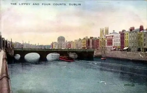 Ak Dublin Irland, Liffey, Four Courts