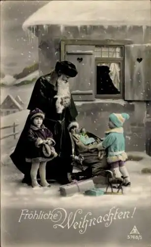 Ak Glückwunsch Weihnachten, Weihnachtsmann, Geschenke, Kinder