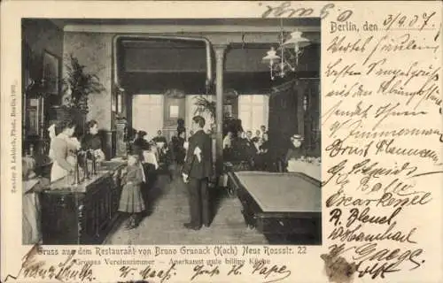 Ak Berlin Mitte, Neue Roßstraße 22, Restaurant von Bruno Grunack, Großes Vereinszimmer, Billard