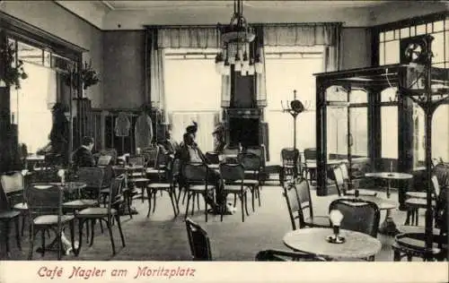 Ak Berlin Kreuzberg, Moritzplatz, Café Nagler, Innenansicht