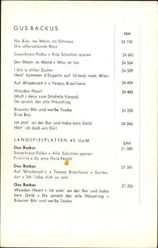 Ak Sänger Gus Backus, Polydor Verlag, Portrait, Diskographie, Autogramm