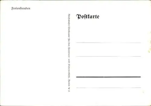Künstler Ak Ferienfreuden, Reisende auf einem Bahnhof, Eisenbahn