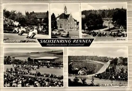 Ak Hohenstein Ernstthal in Sachsen, Sachsenring-Rennen, MTS-Kurve, Rathaus, Queckenbergkurve