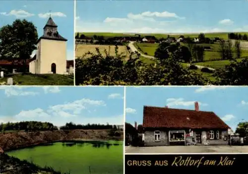 Ak Rottorf am Klei Rennau Helmstedt in Niedersachsen, Gesamtansicht, Kirche, Geschäft