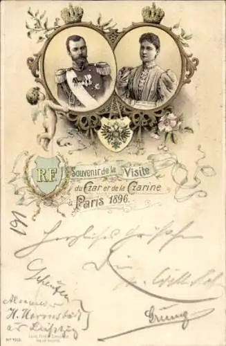 Litho Zarenbesuch in Paris 1896, Zar Nikolaus II. von Russland, Alix von Hessen-Darmstadt