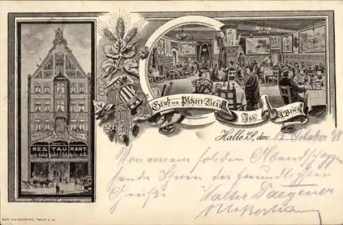 Litho Halle an der Saale, Restaurant Pschorr Bräu, Innenansicht