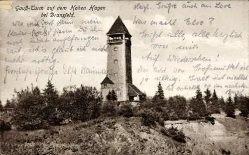 Ak Dransfeld, Hoher Hagen, Gaußturm, Totalansicht