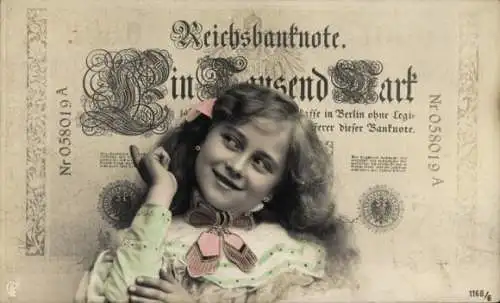 Passepartout Ak Reichsbanknote 1000 Mark, Mädchen