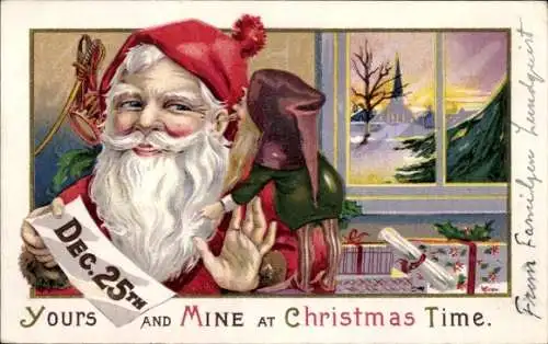 Ak Glückwunsch Weihnachten, Weihnachtsmann, 25. Dezember, Geschenke