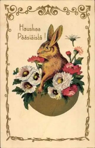 Ak Glückwunsch Ostern, Hase und Blumen