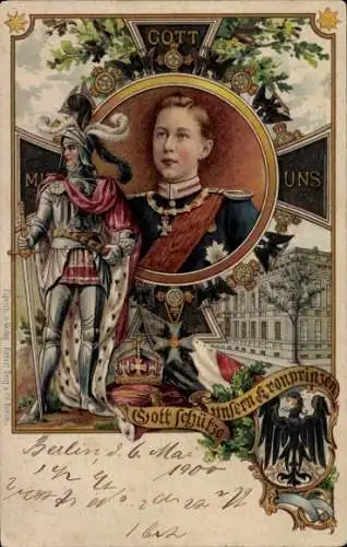 Litho Kronprinz Wilhelm von Preußen, Gott mit uns, Eisernes Kreuz